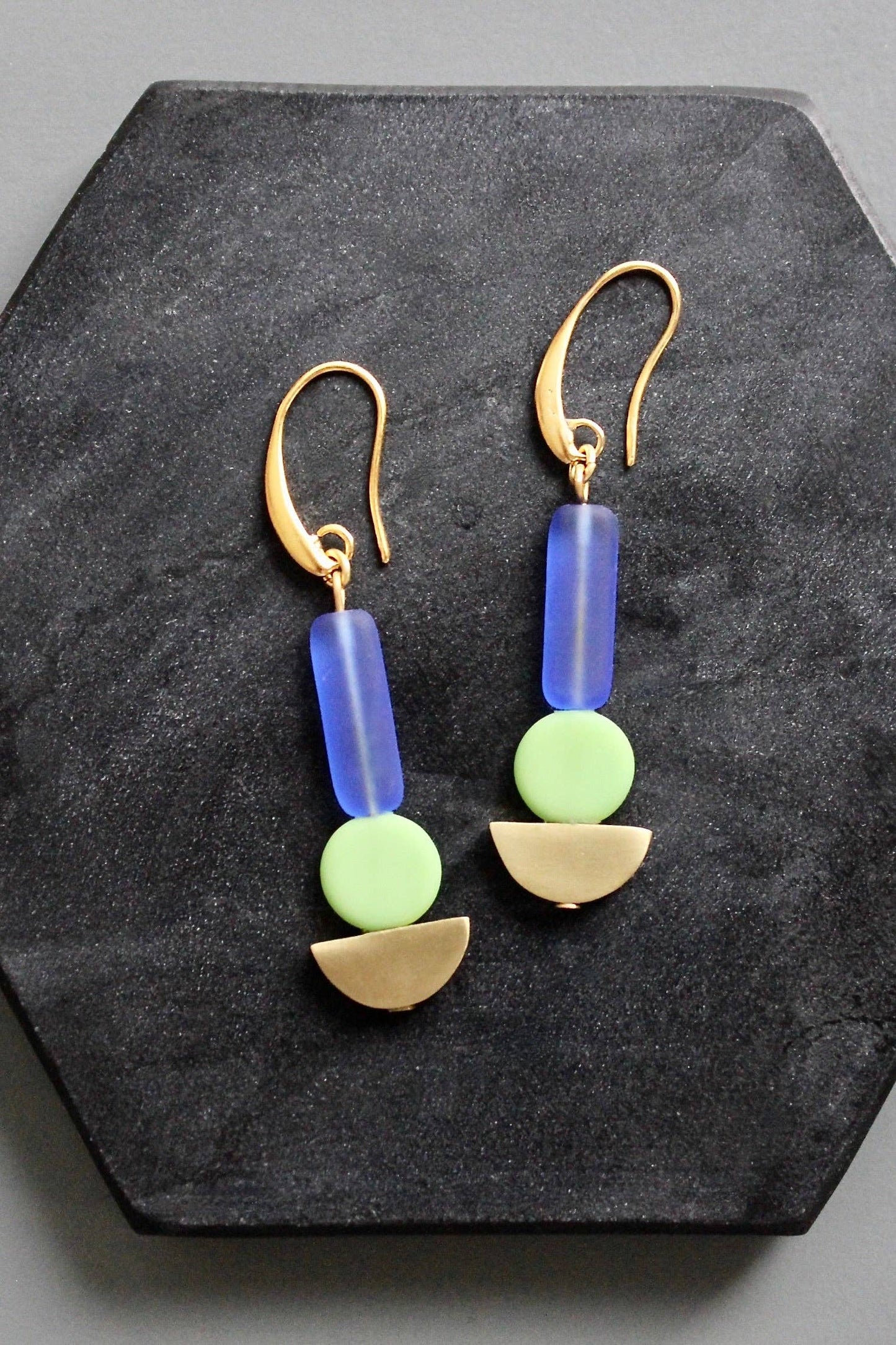 Totem Earrings-geometric cobalt and mint