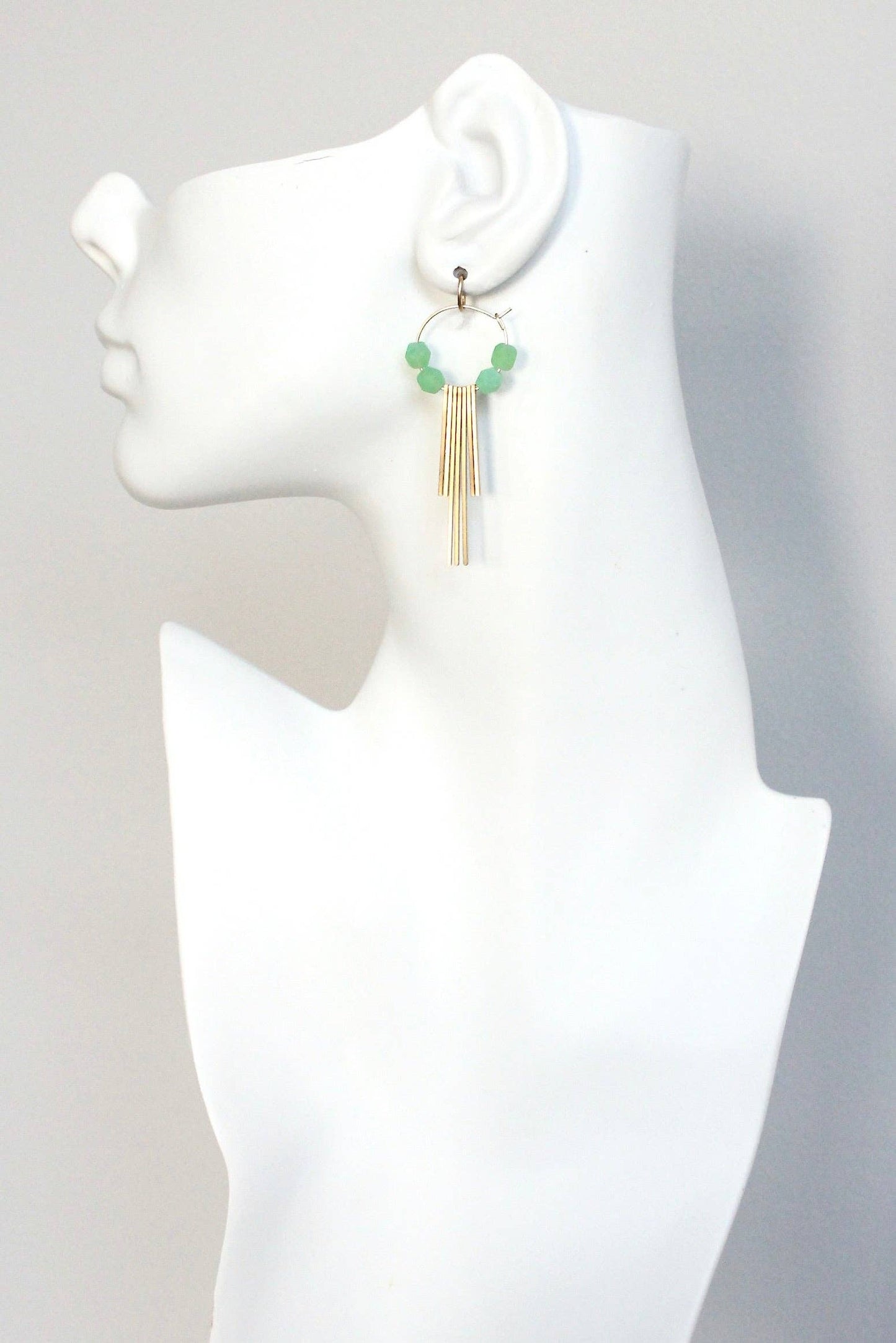 Geometric Hoop Earrings with Mint Glass & Brass