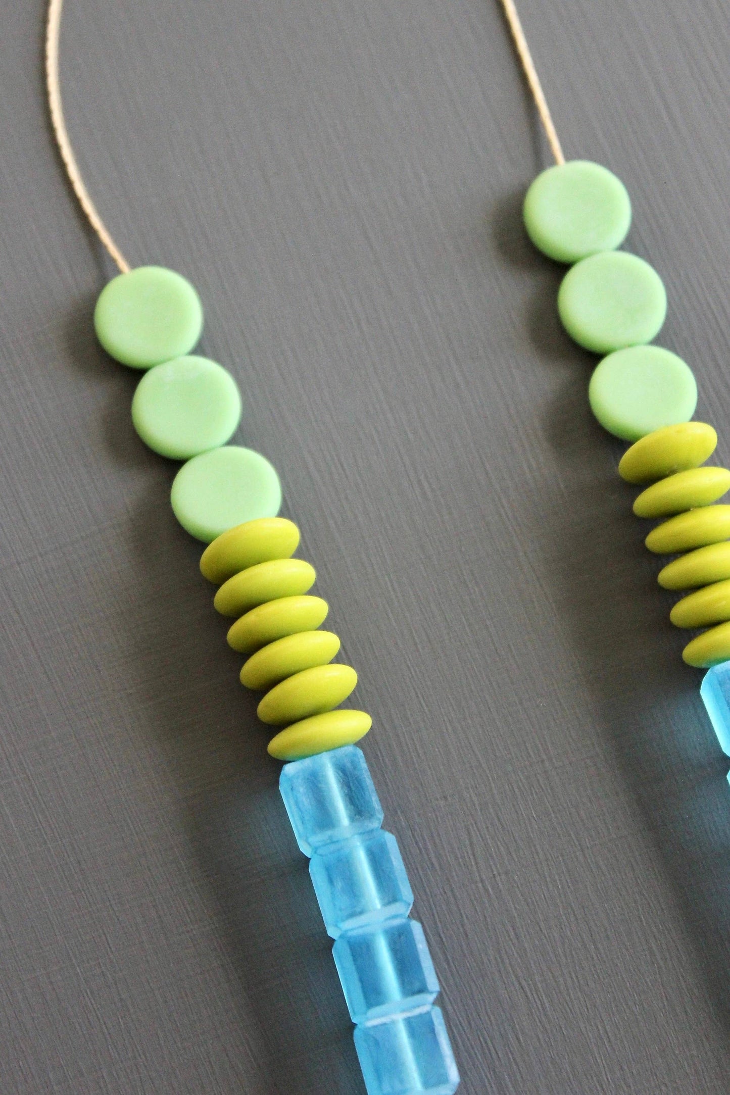 Geometric Aqua and Chartreuse Glass Necklace