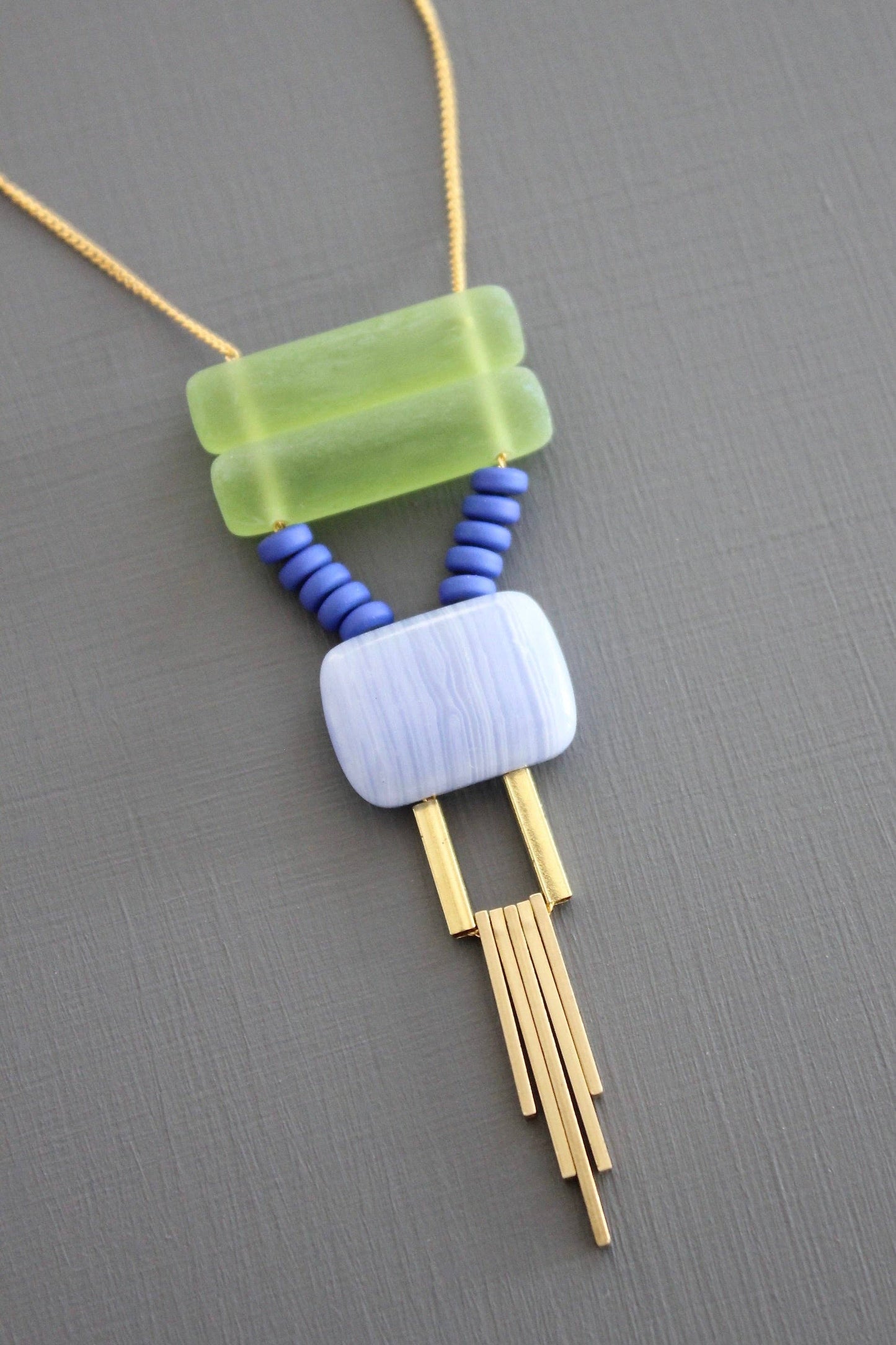Green and Lavender Geometric Necklace