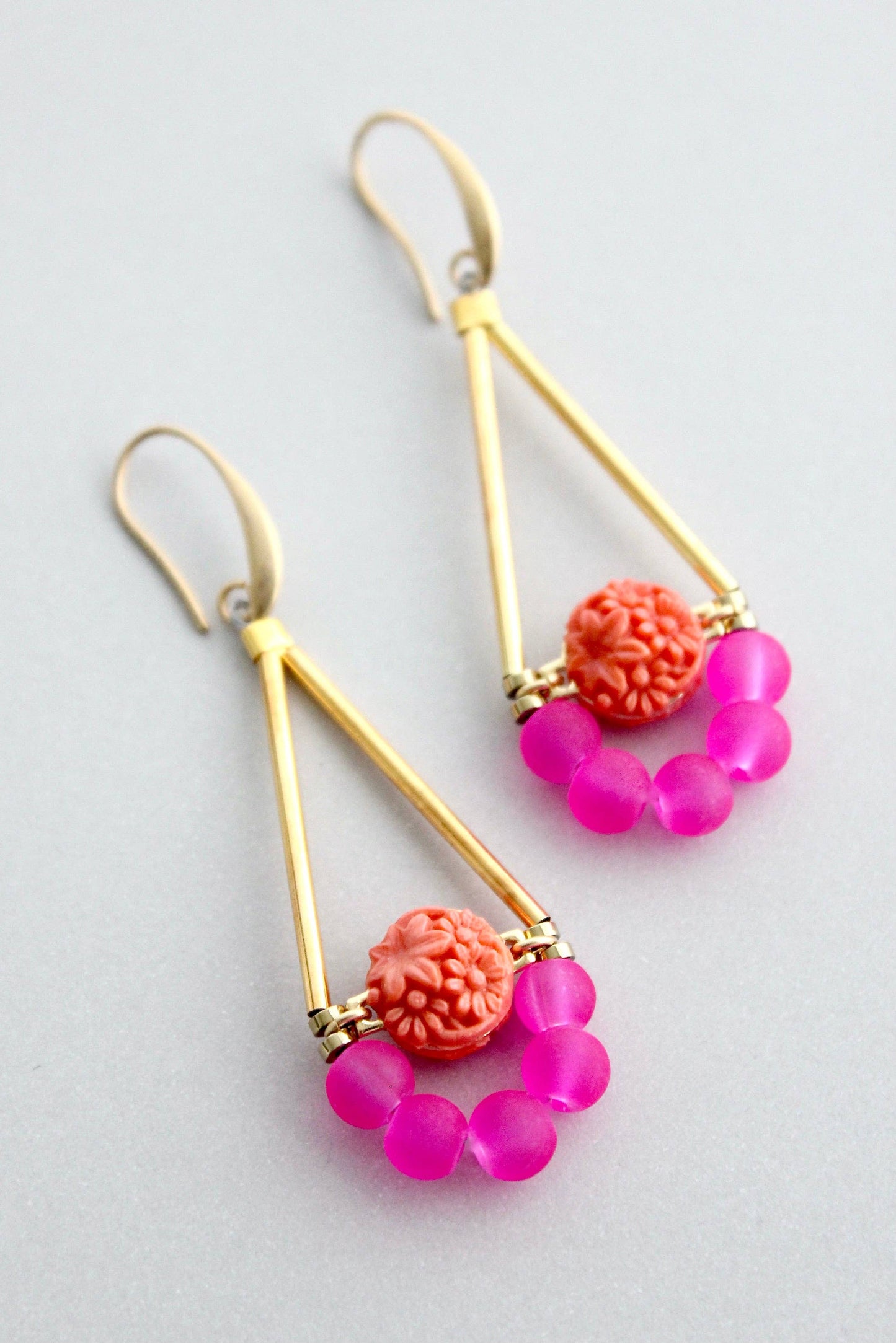 Fuchsia & Salmon Glass Earrings