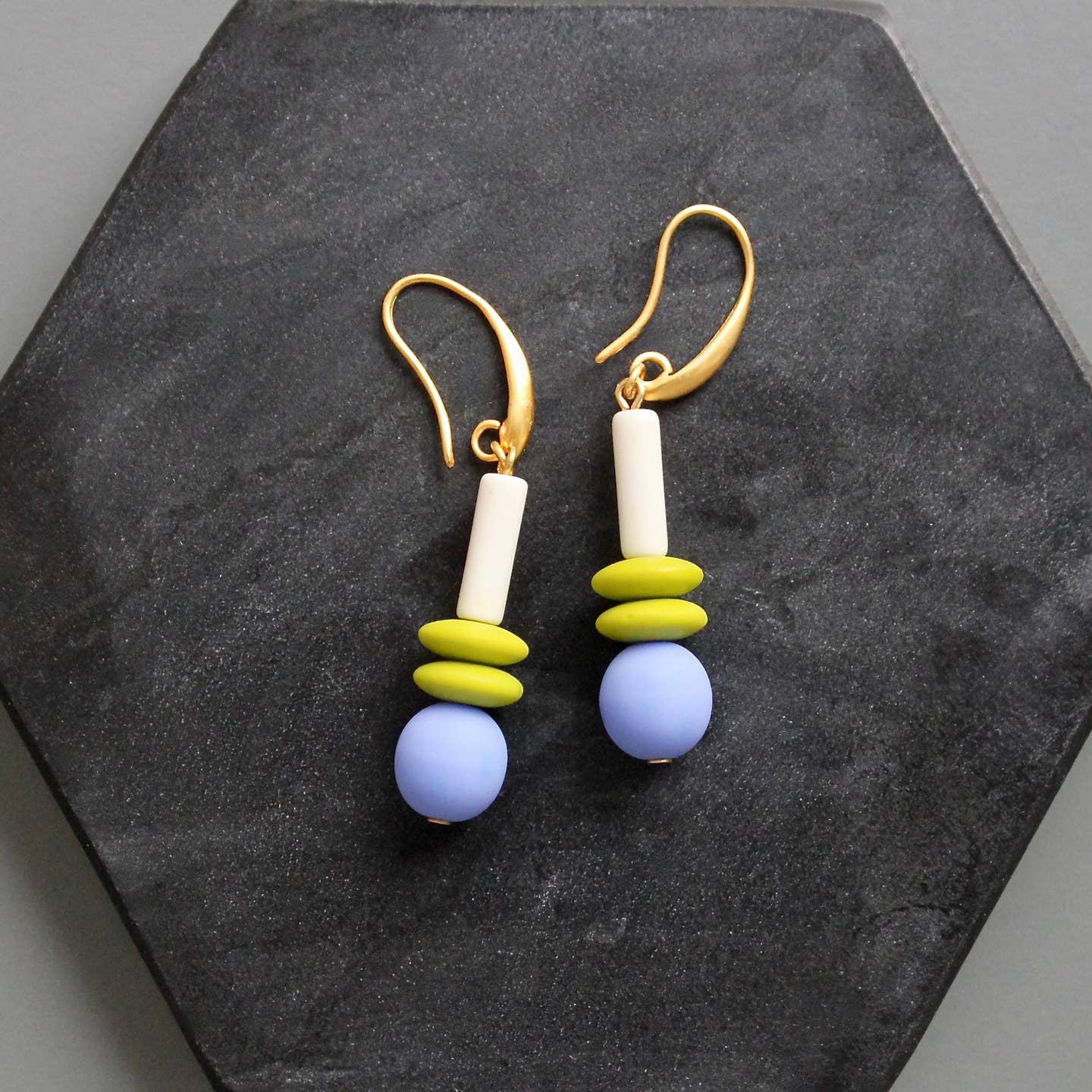 Totem Earrings-periwinkle and chartreuse