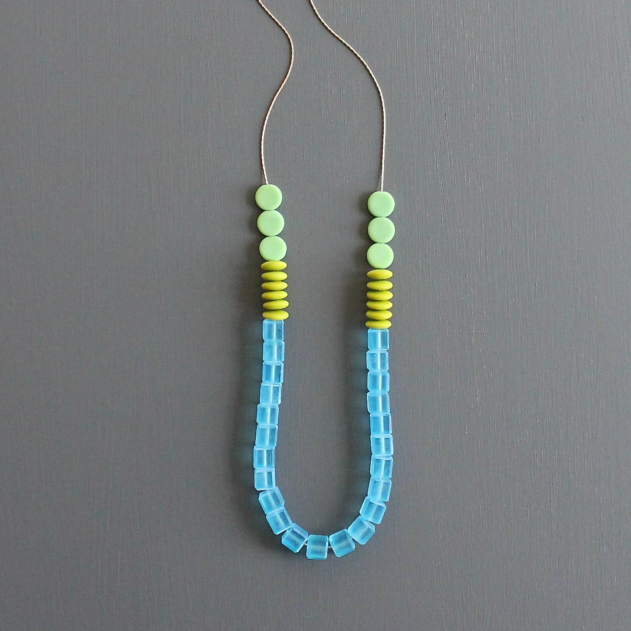 Geometric Aqua and Chartreuse Glass Necklace