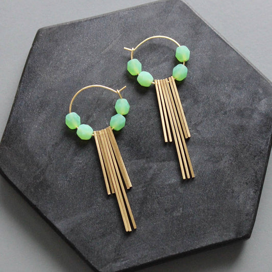 Geometric Hoop Earrings with Mint Glass & Brass