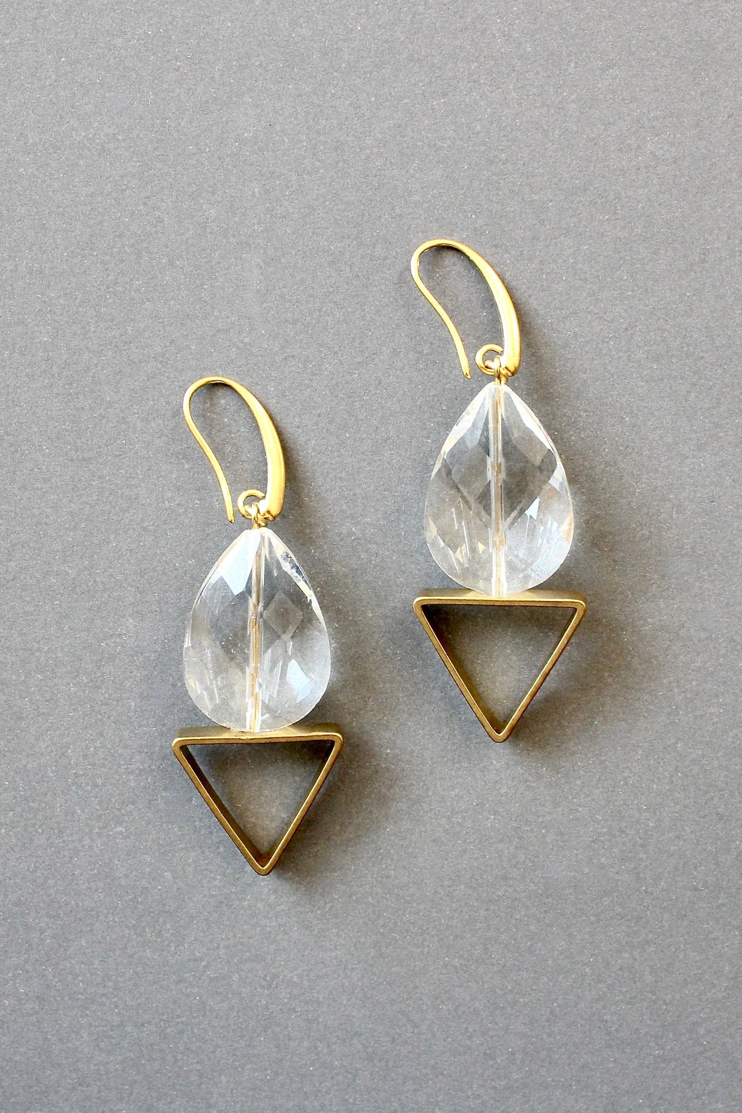 Crystal Glass and Brass Earrings
