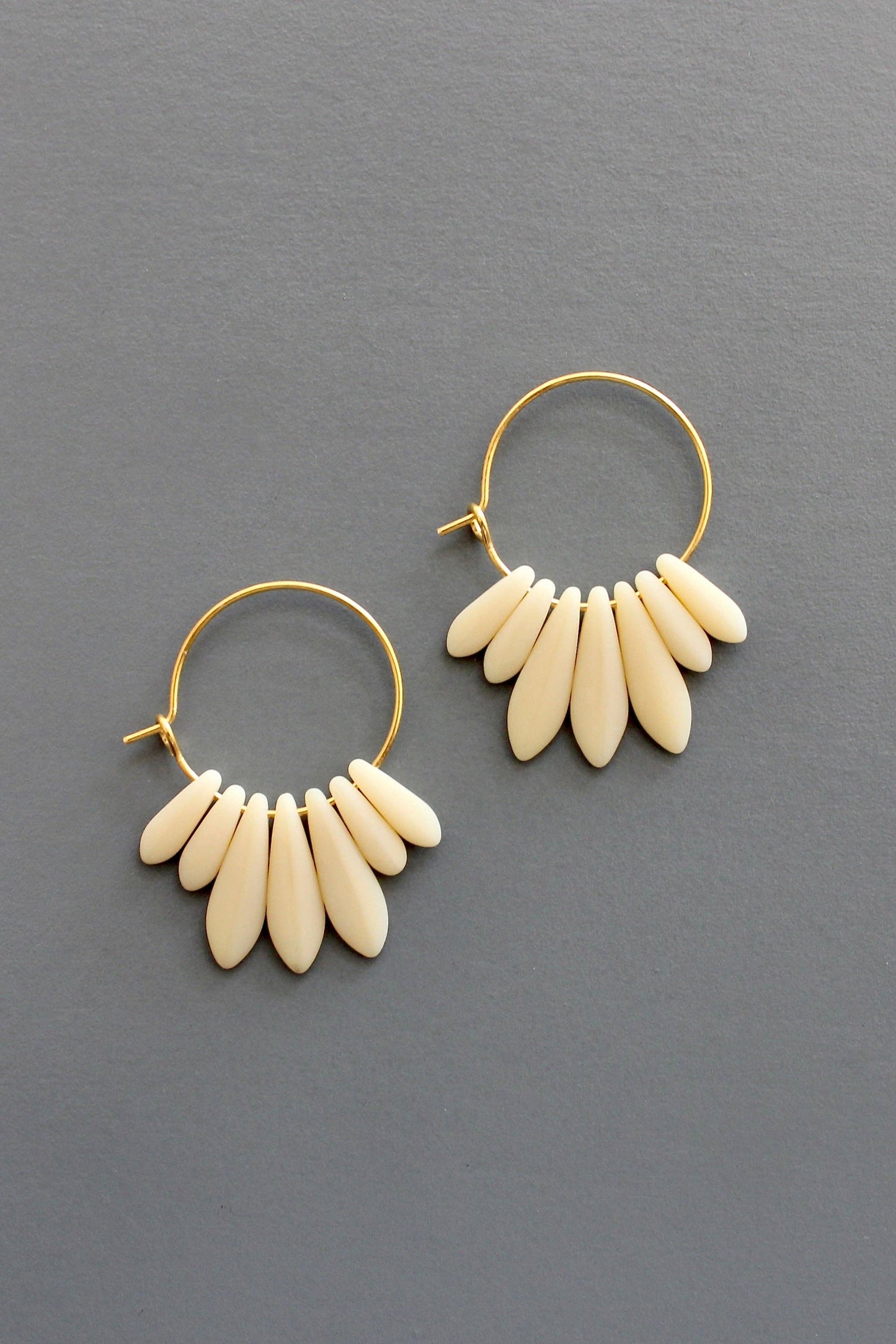 Glass Fringe Hoops - Cream