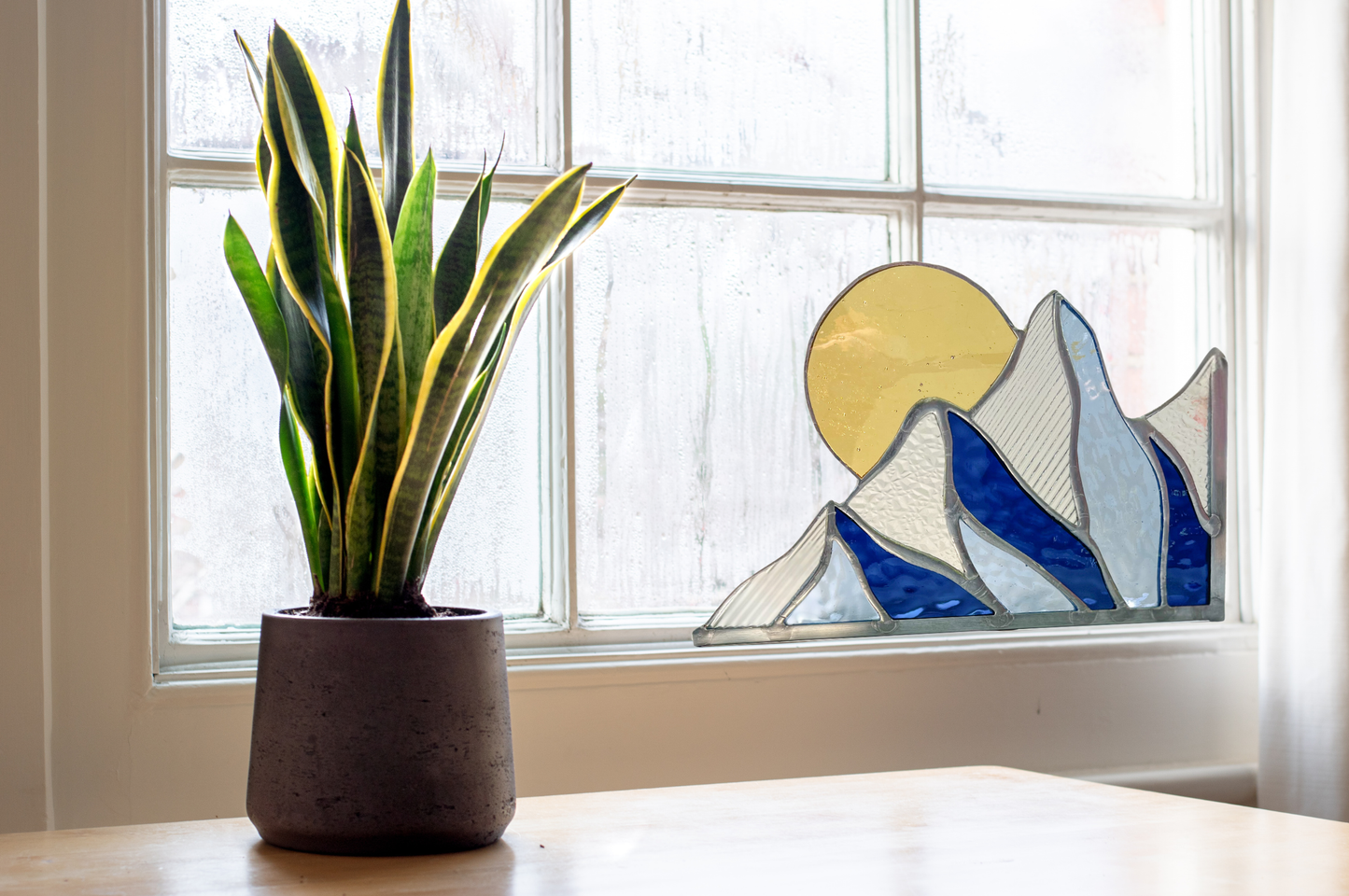 Stained Glass Corner Mountain Scene