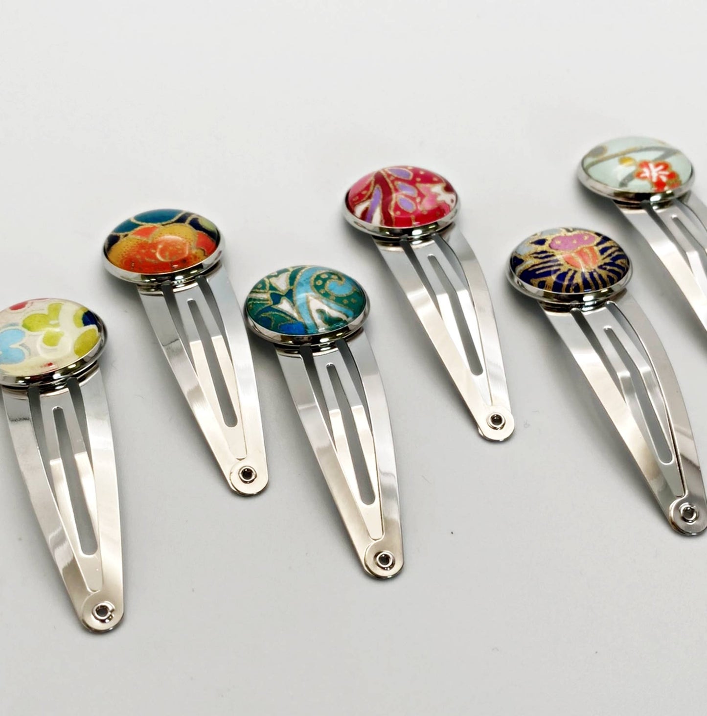 Snap Clip Barrette with Glass-Capped Japanese Chiyogami Patterns