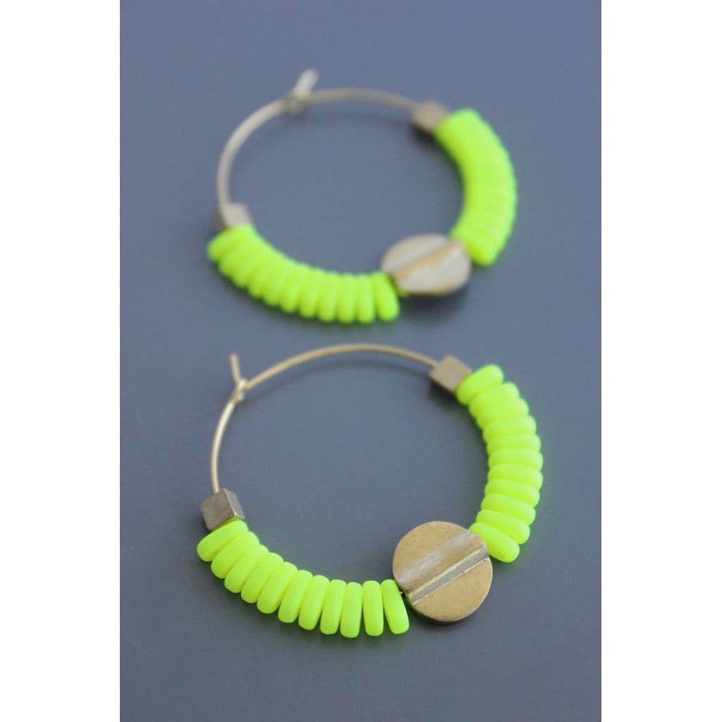 Hoops-Flat Glass Beads in Neon Yellow