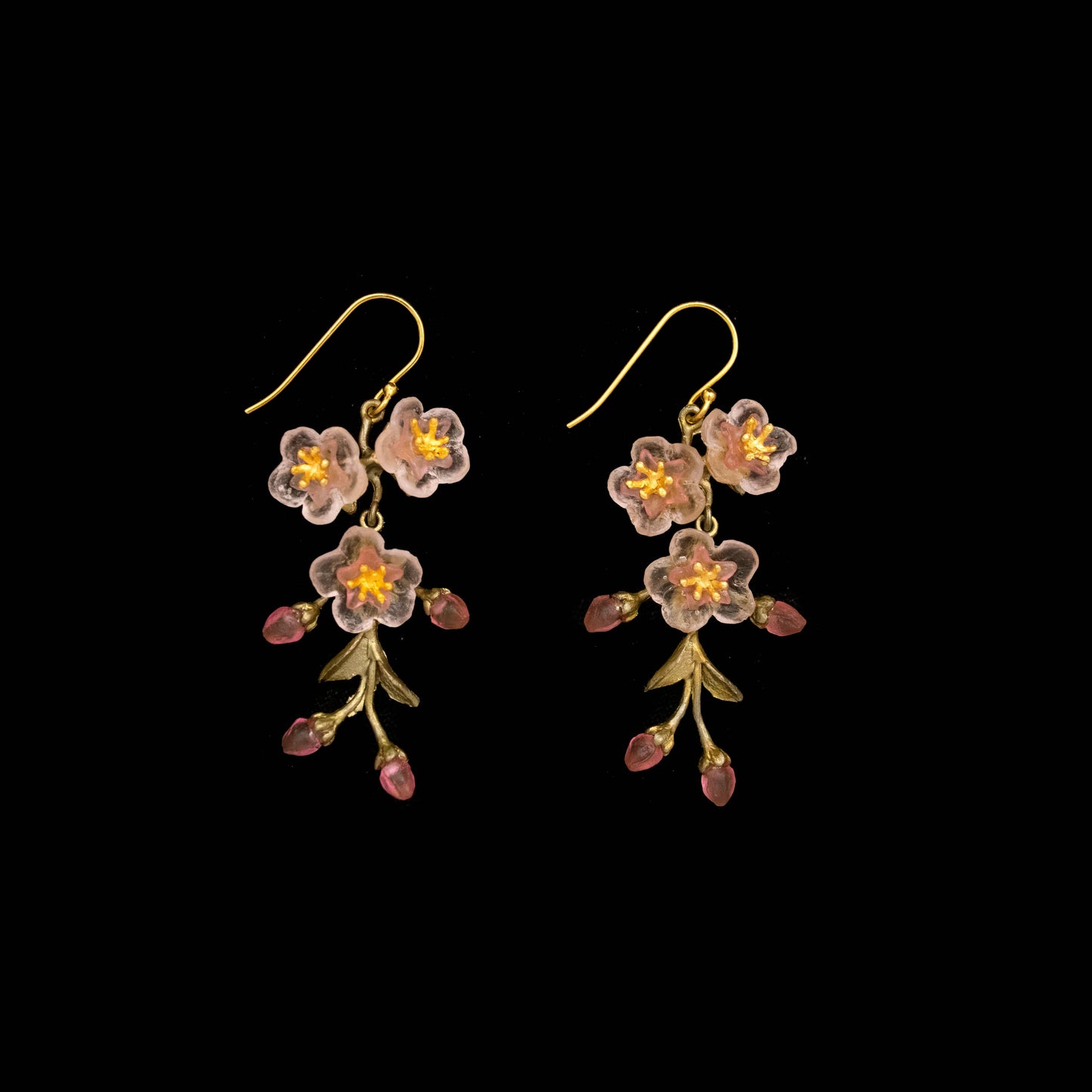 Peach Blossom 3-Flower Drop Wire Earrings