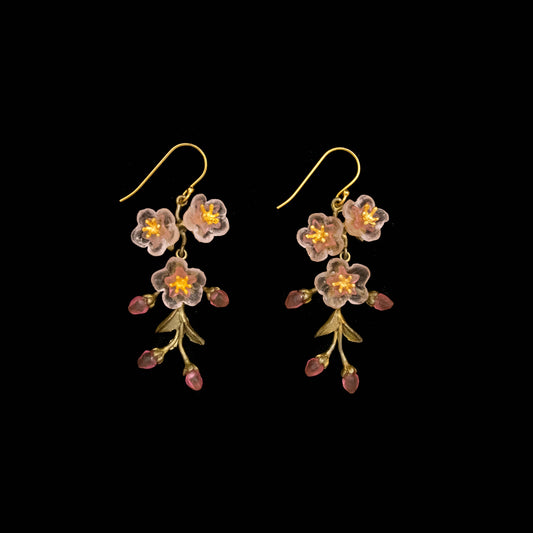 Peach Blossom 3-Flower Drop Wire Earrings