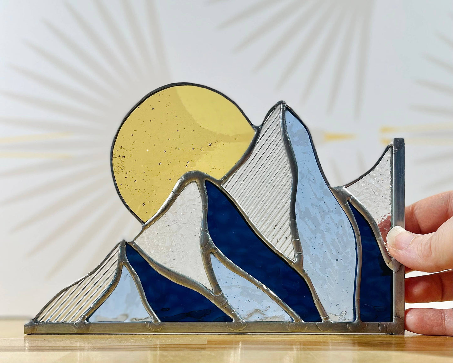 Stained Glass Corner Mountain Scene