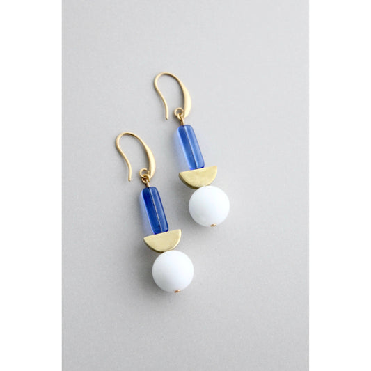 Totem Earrings-geometric white and blue