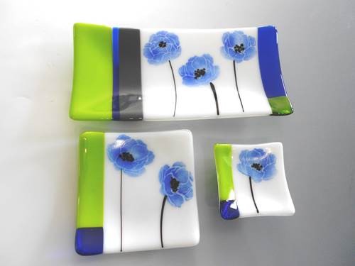 Blue Poppy Dishes (Fused)