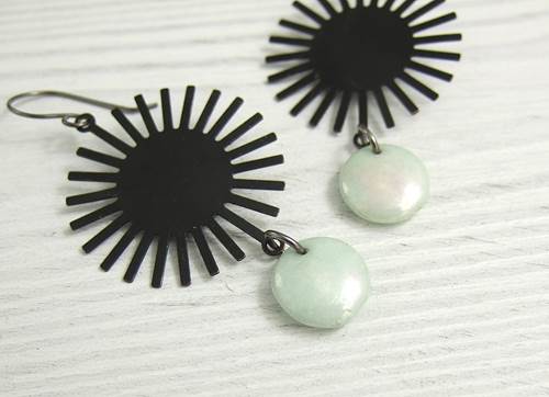 Brass Sun & Glass Disk Earrings