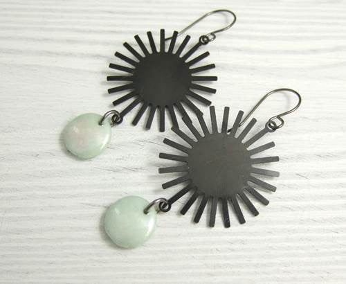 Brass Sun & Glass Disk Earrings