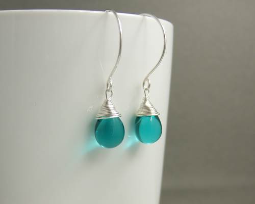 Glass Teardrop Earrings (Assorted Colors)