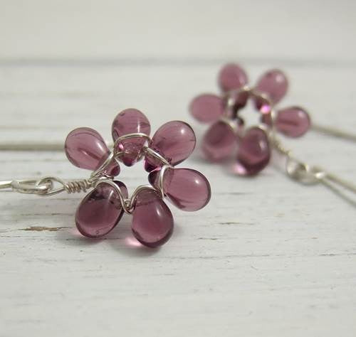 Beaded Glass Flower Earrings (Assorted Colors)