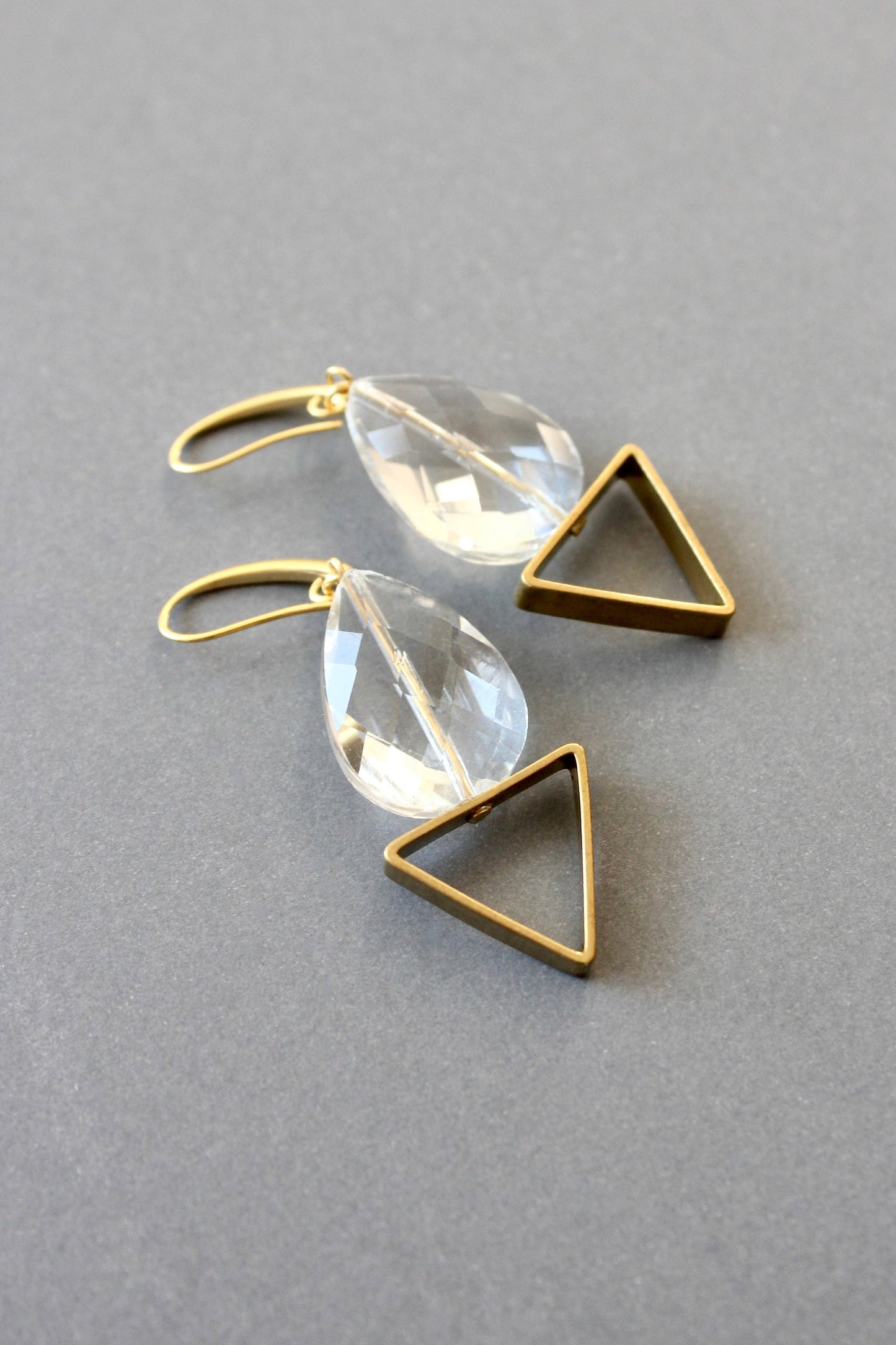 Crystal Glass and Brass Earrings