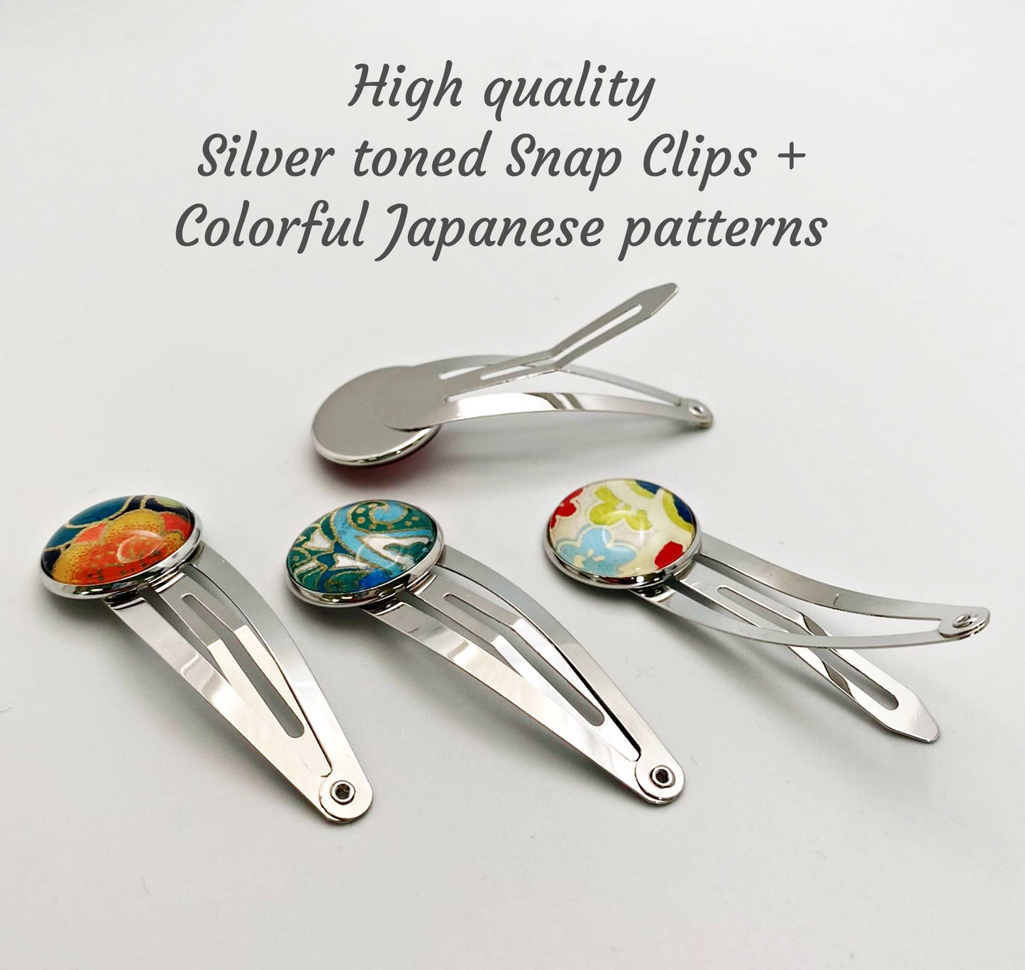Snap Clip Barrette with Glass-Capped Japanese Chiyogami Patterns