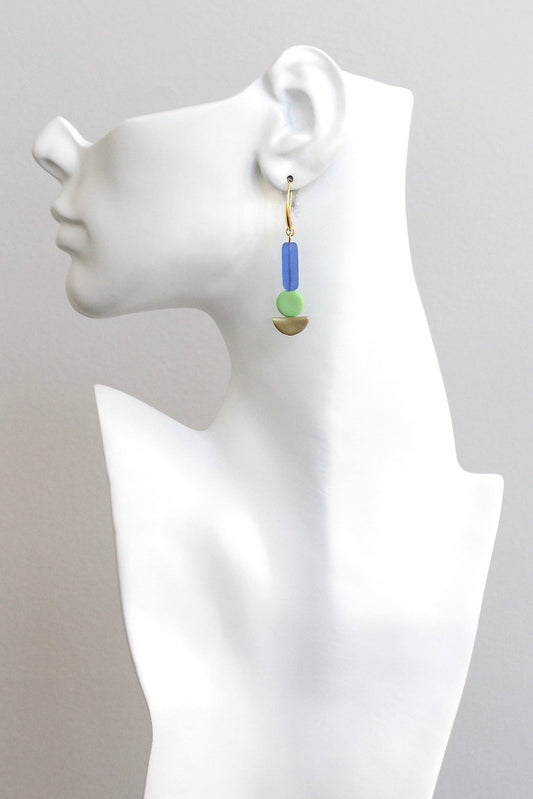 Totem Earrings-geometric cobalt and mint