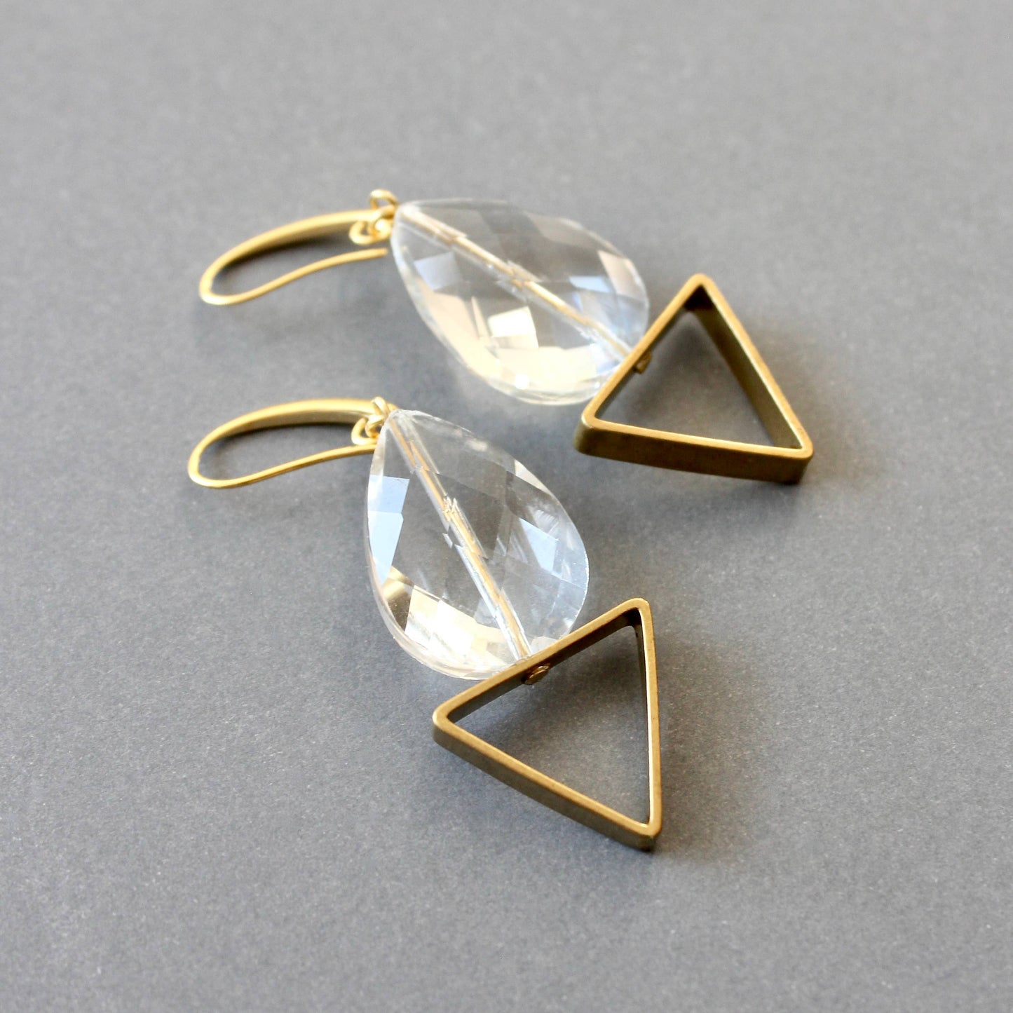 Crystal Glass and Brass Earrings