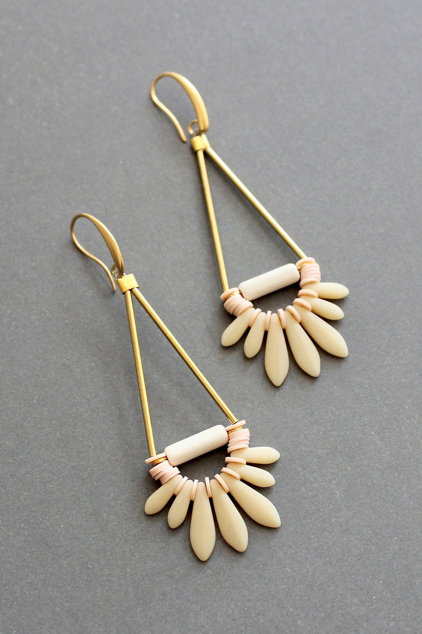 Cream & Pink Glass Earrings