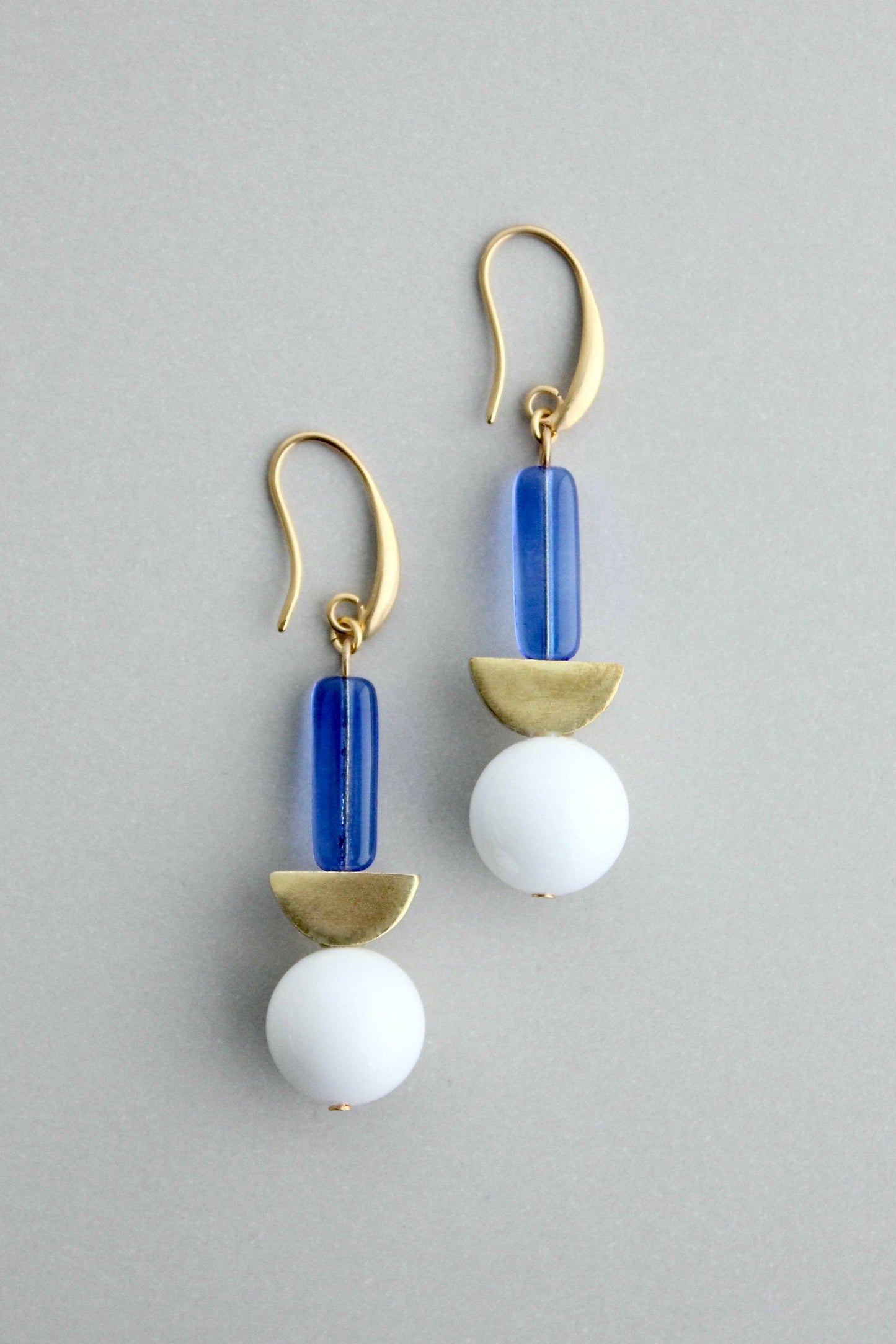 Totem Earrings-geometric white and blue