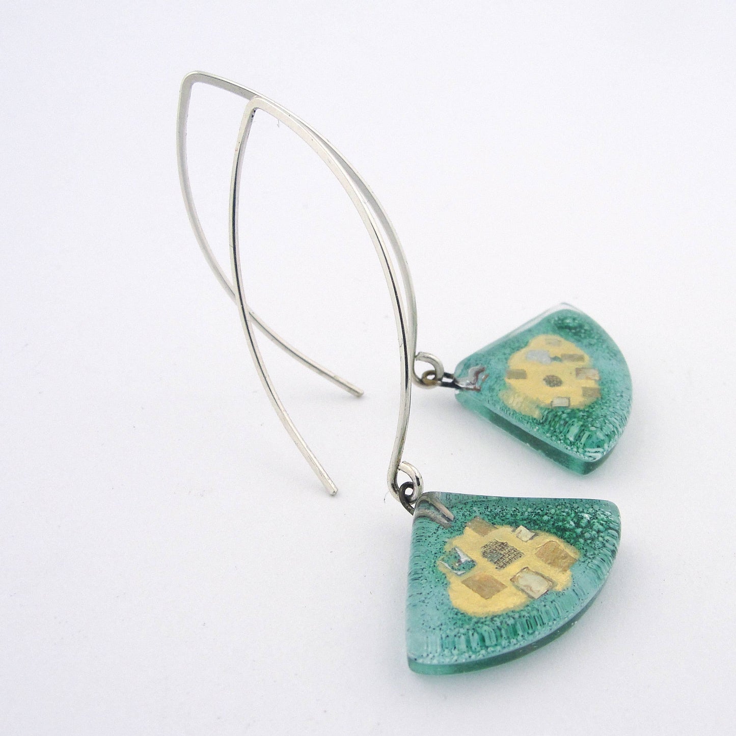 Golden Phase Fan Earrings in Aqua