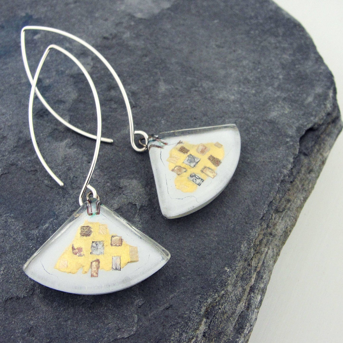 Golden Phase Fan Earrings in White