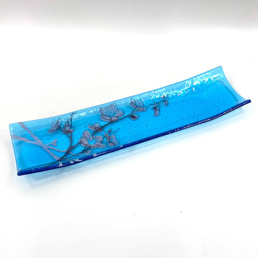 Cherry Blossom 17" Fused Glass Channel Platter