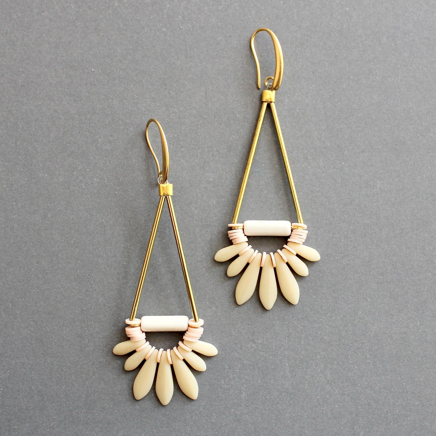 Cream & Pink Glass Earrings