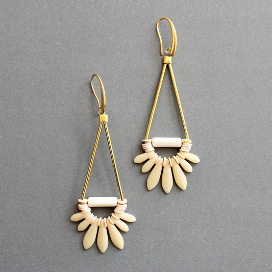 Cream & Pink Glass Earrings