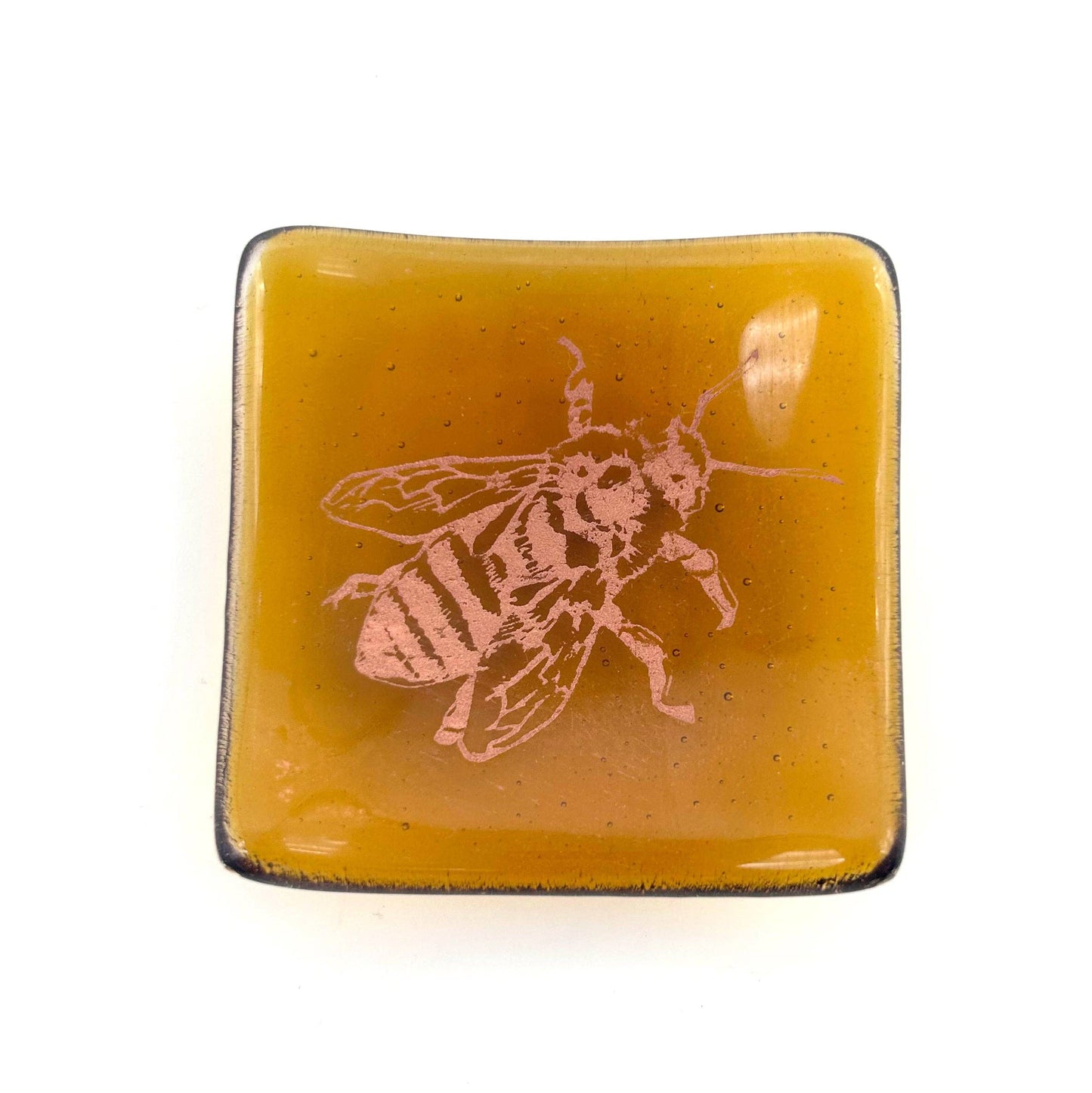 Enameled Glass Trinket Dish - Honeybee