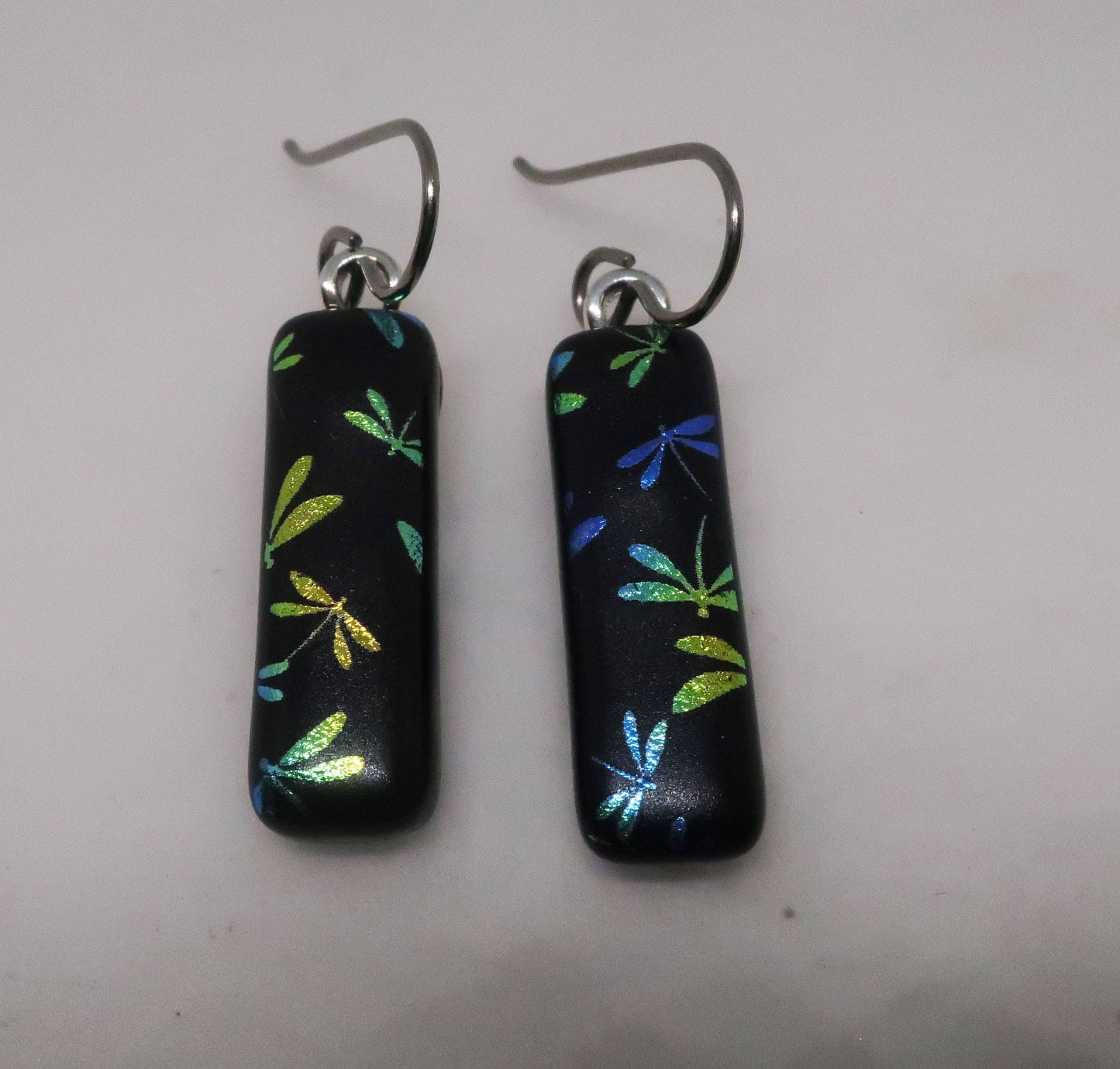 Dichroic Dragonfly Earrings in Blue & Green