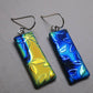 Floral Dichroic Earrings in Blue & Gold