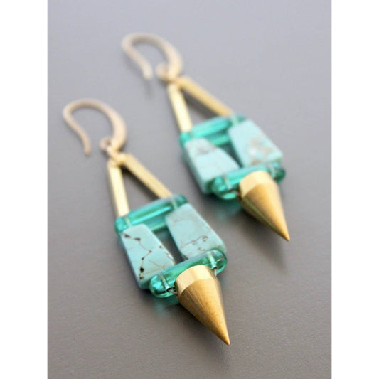 Turquoise & Green Glass Spike Earrings