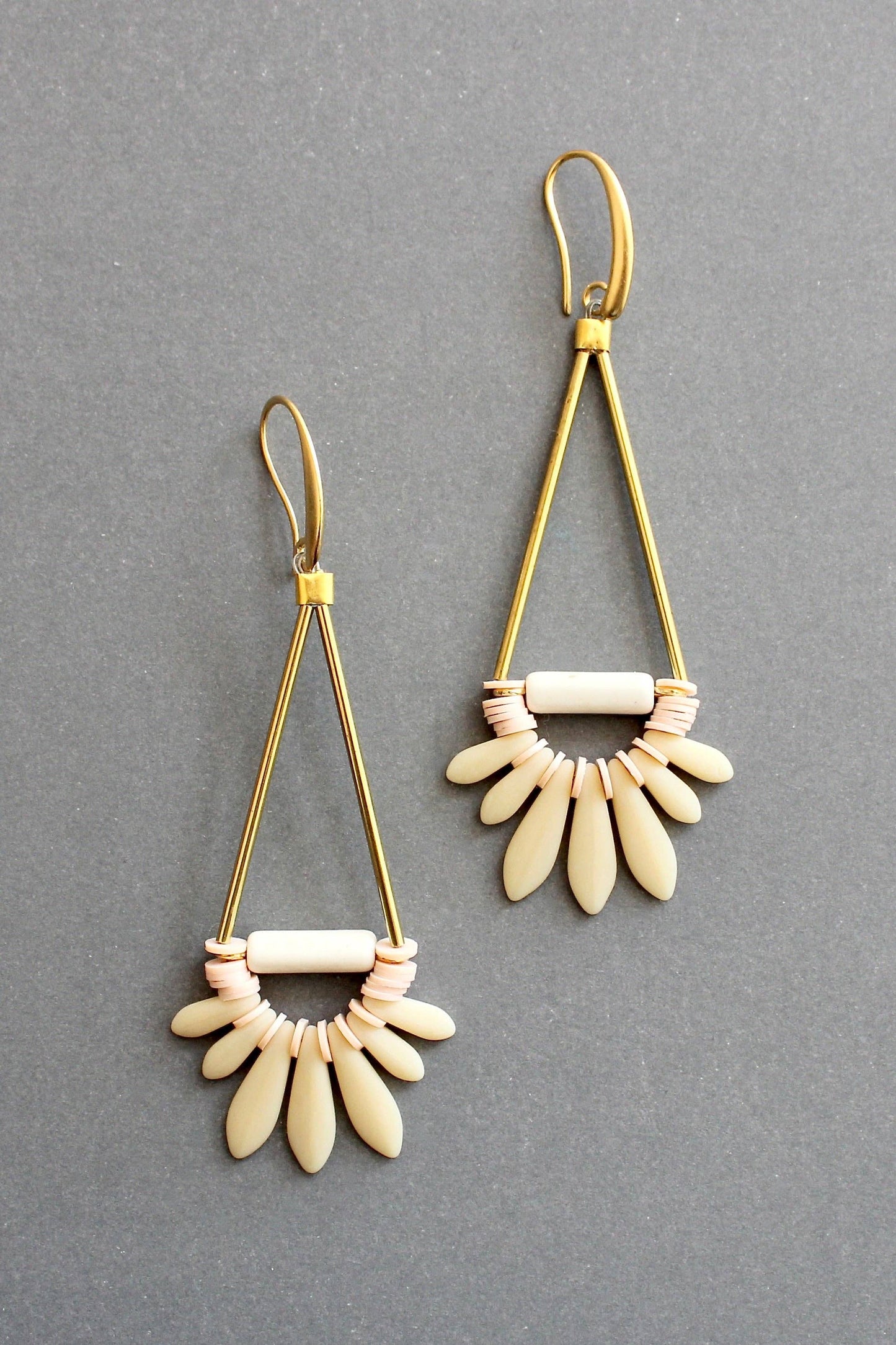Cream & Pink Glass Earrings