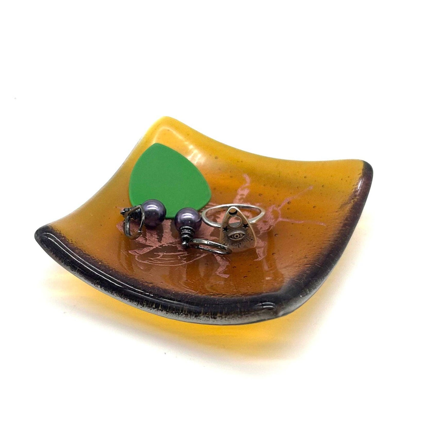 Enameled Glass Trinket Dish - Honeybee
