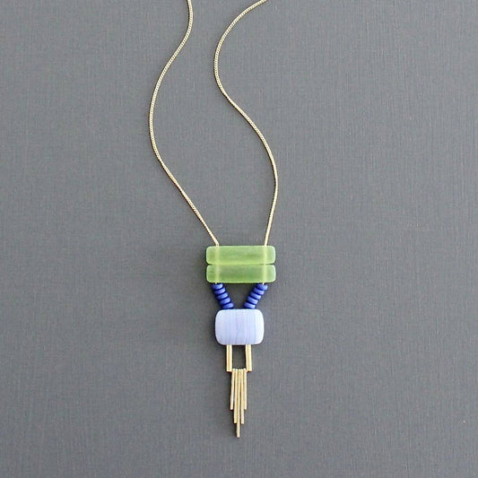 Green and Lavender Geometric Necklace
