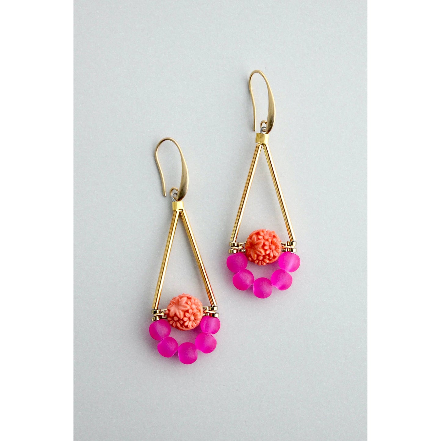 Fuchsia & Salmon Glass Earrings