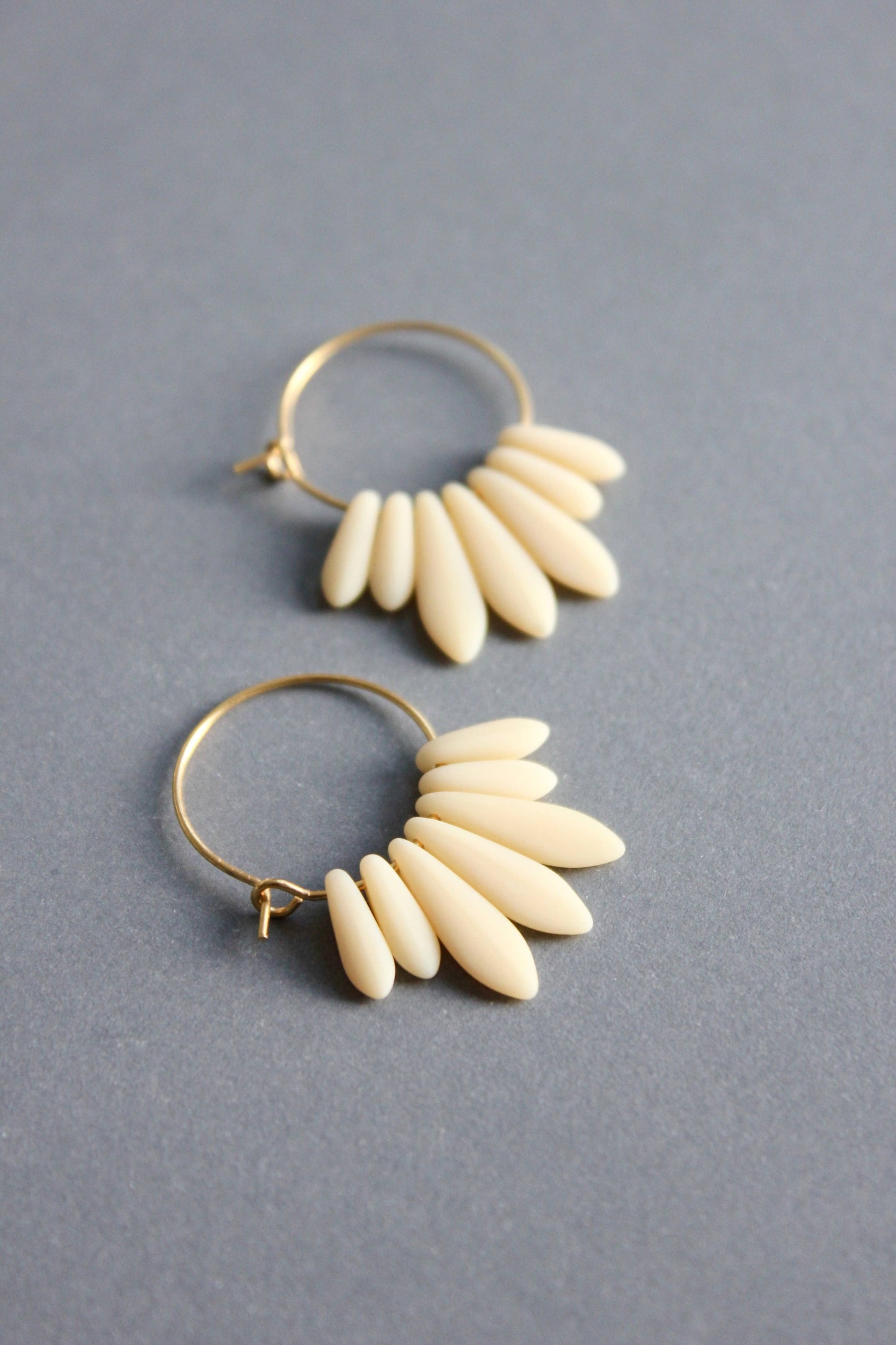 Glass Fringe Hoops - Cream