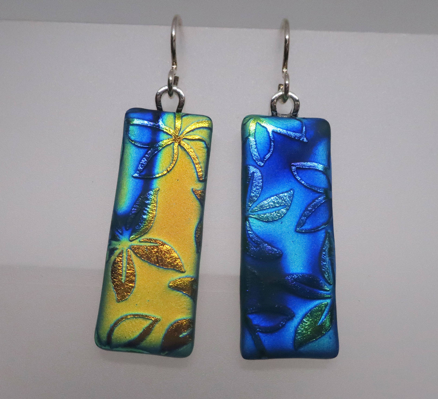 Floral Dichroic Earrings in Blue & Gold