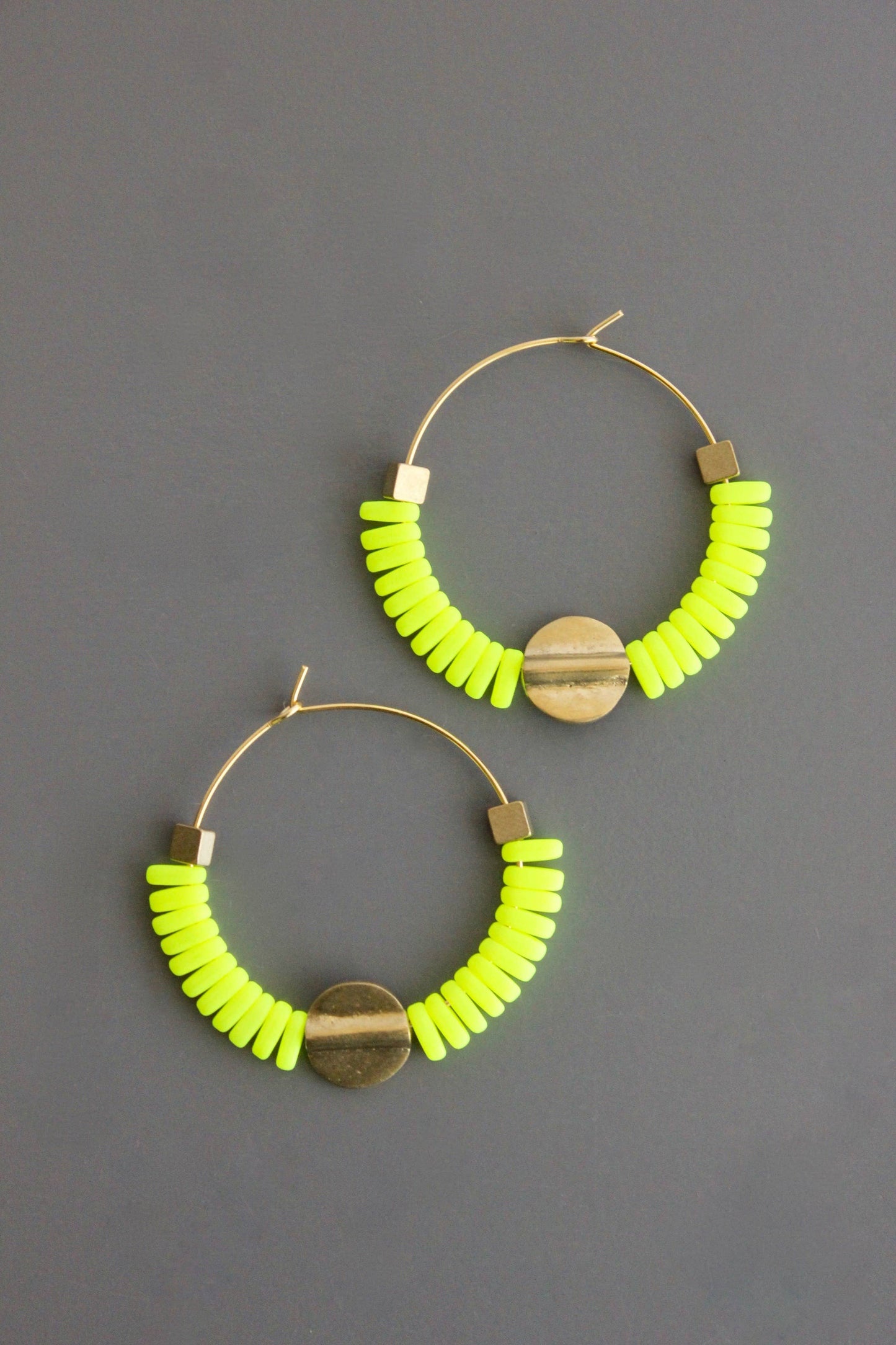 Hoops-Flat Glass Beads in Neon Yellow