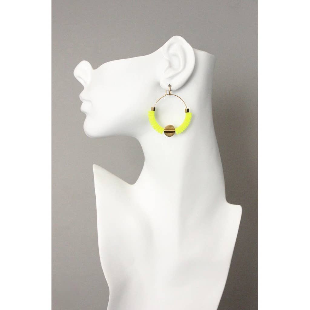 Hoops-Flat Glass Beads in Neon Yellow