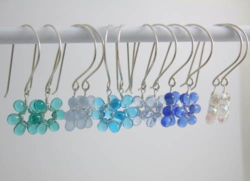 Beaded Glass Flower Earrings (Assorted Colors)