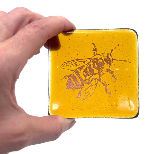 Enameled Glass Trinket Dish - Honeybee