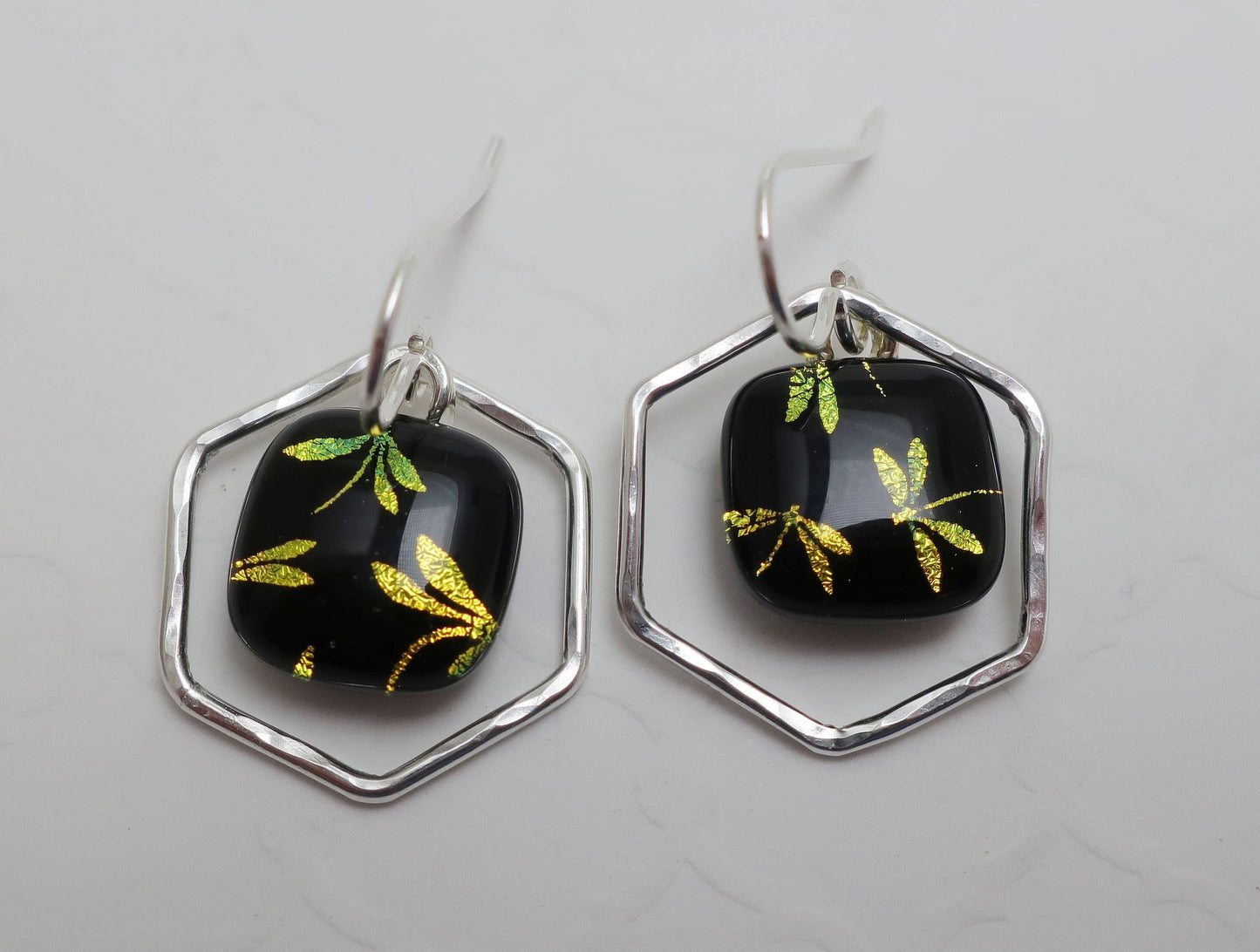 Hexagon Dragonfly Earrings
