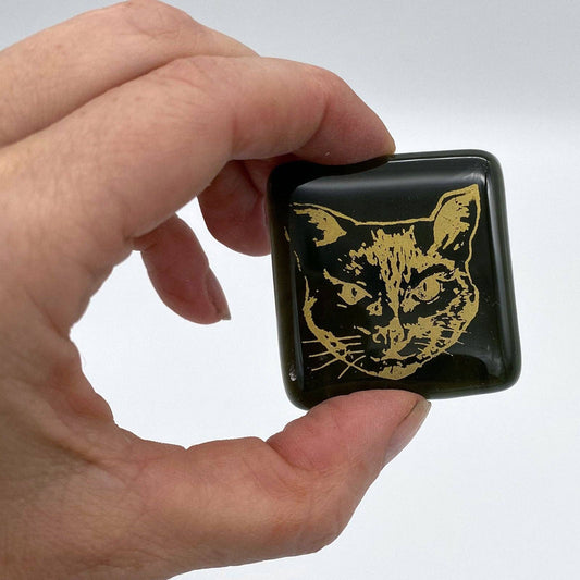 Glass Magnet - Mystical Black Cat