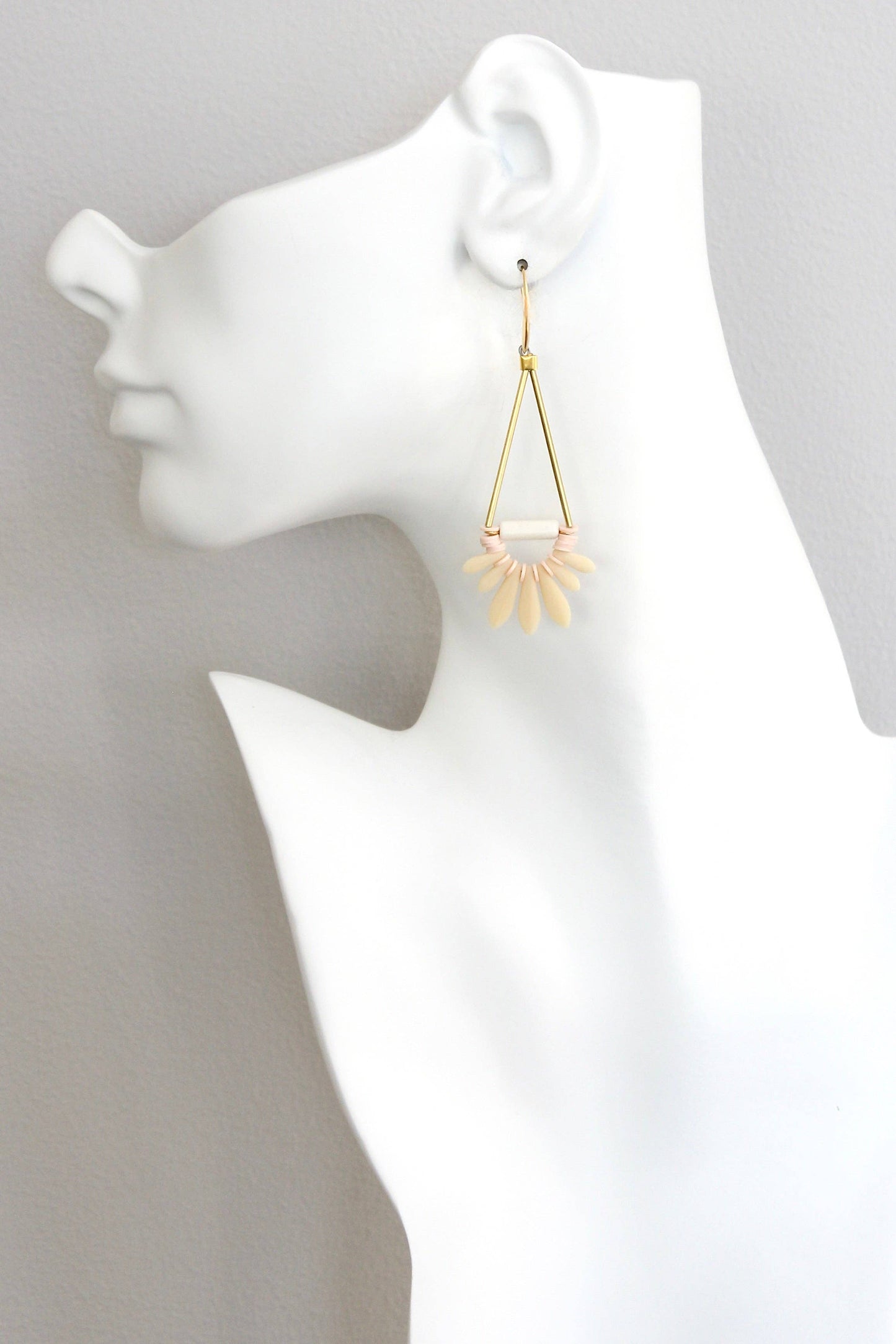 Cream & Pink Glass Earrings
